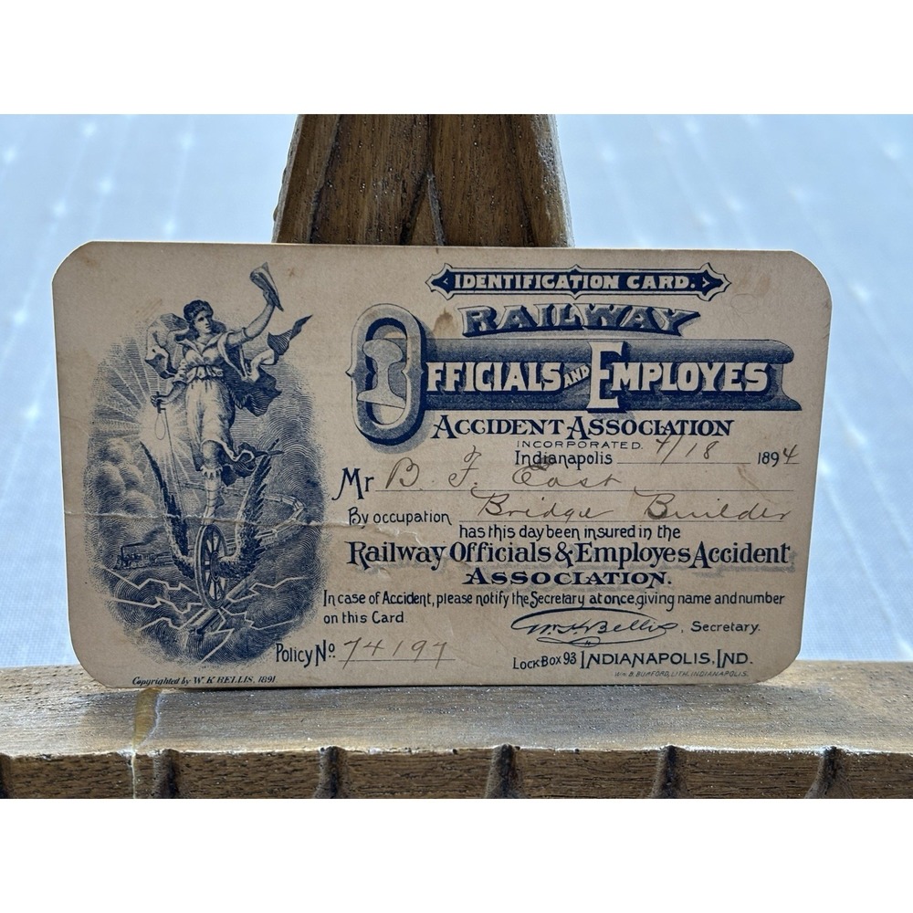 Very Cool! Antique 1894 Railway Association Document Card Railroadiana Indiana